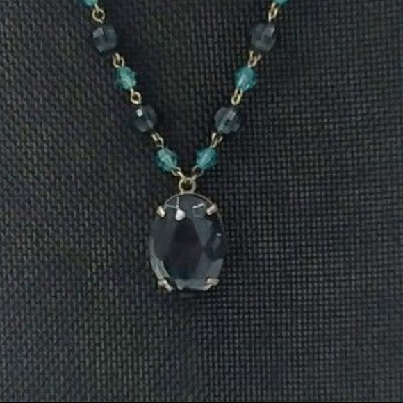 Blue Toned Acrylic Jeweled Crystal Beaded Necklace - Picture 3 of 3